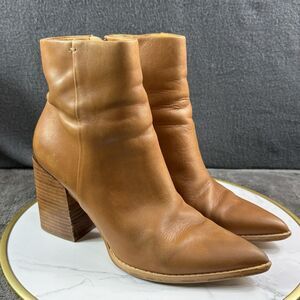 Nine West Blaza Ankle Boots Womens 9.5 M Tan Brown Faux Leather Block Heel Zip